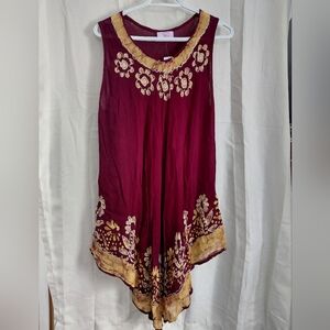 Burgundy and Gold Floral Tunic Dress